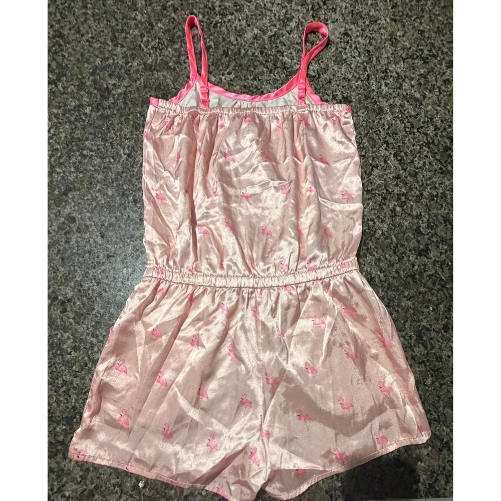 Justice Girls Pink Flamingo Satin Romper Pajamas Sleepwear Size‎ 12